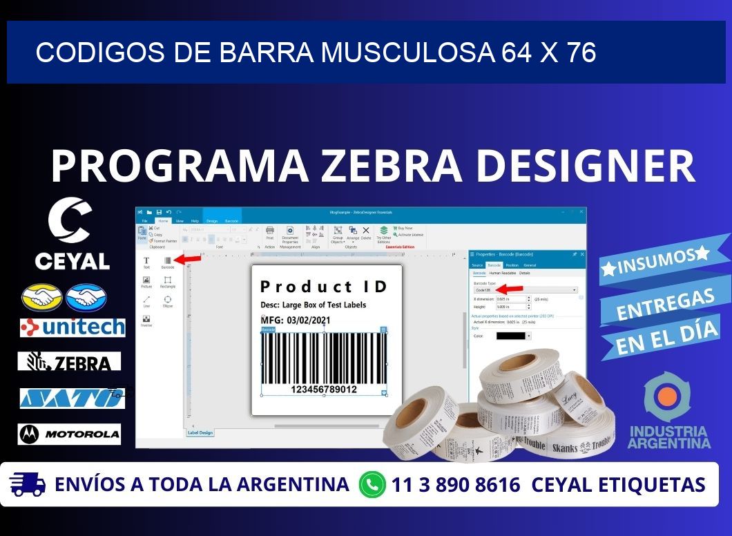 CODIGOS DE BARRA MUSCULOSA 64 x 76