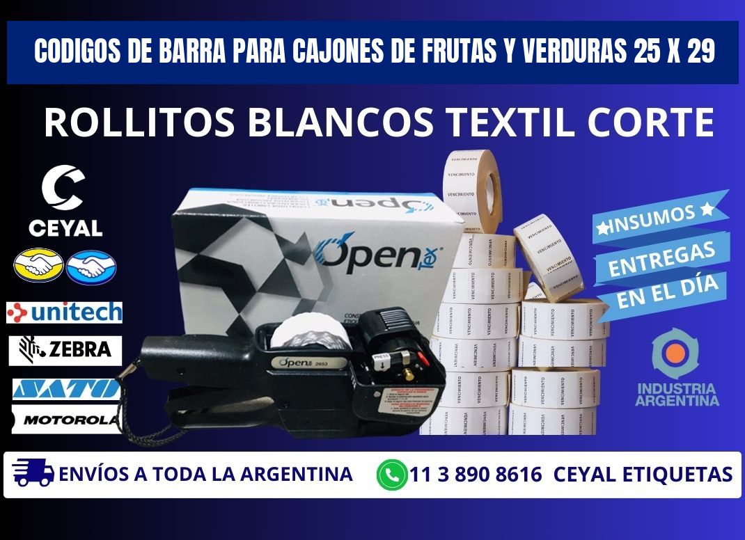 CODIGOS DE BARRA PARA CAJONES DE FRUTAS Y VERDURAS 25 x 29