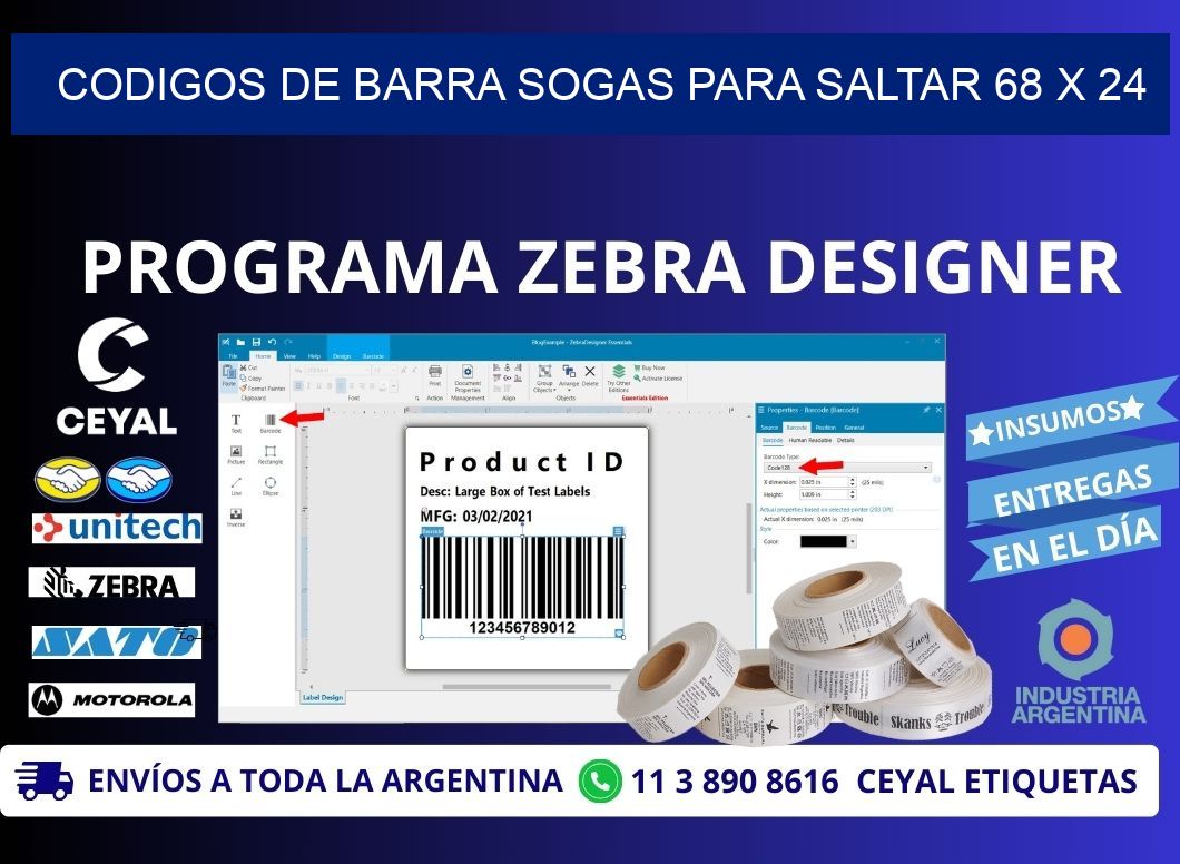 CODIGOS DE BARRA SOGAS PARA SALTAR 68 x 24