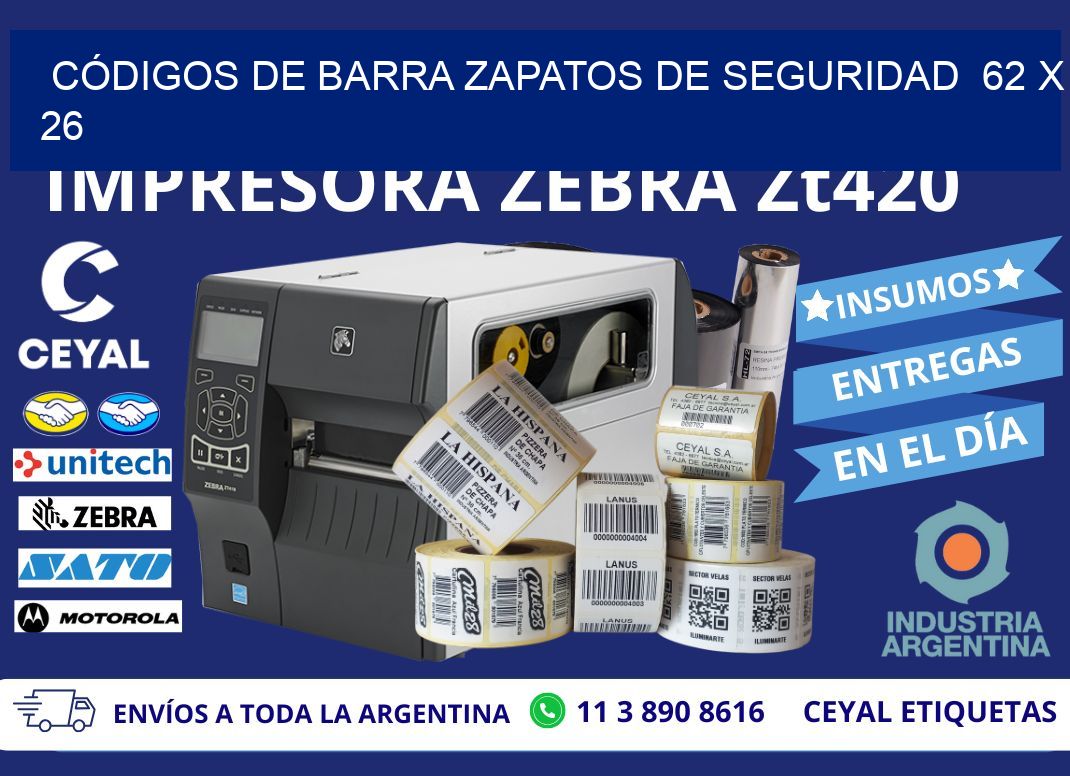 CÓDIGOS DE BARRA ZAPATOS DE SEGURIDAD  62 x 26