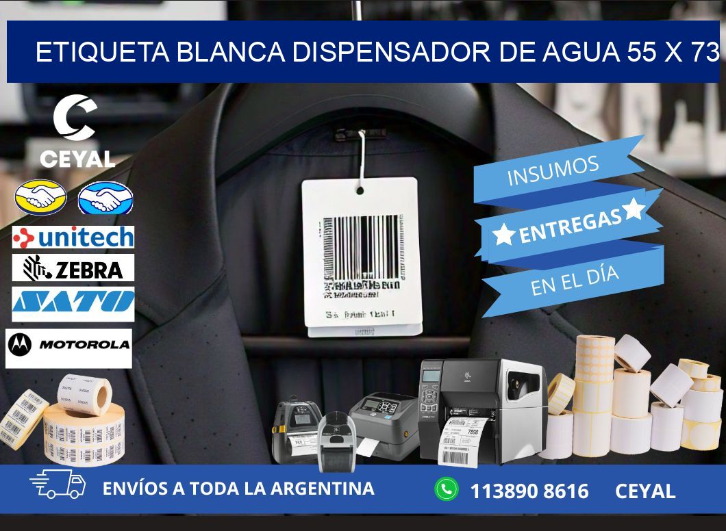 ETIQUETA BLANCA DISPENSADOR DE AGUA 55 x 73