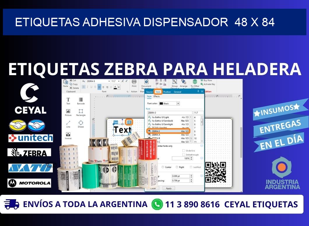ETIQUETAS ADHESIVA DISPENSADOR 48 x 84