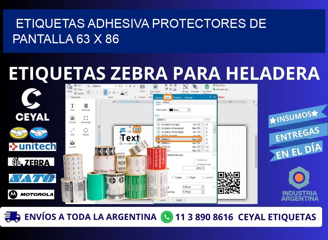 ETIQUETAS ADHESIVA PROTECTORES DE PANTALLA 63 x 86