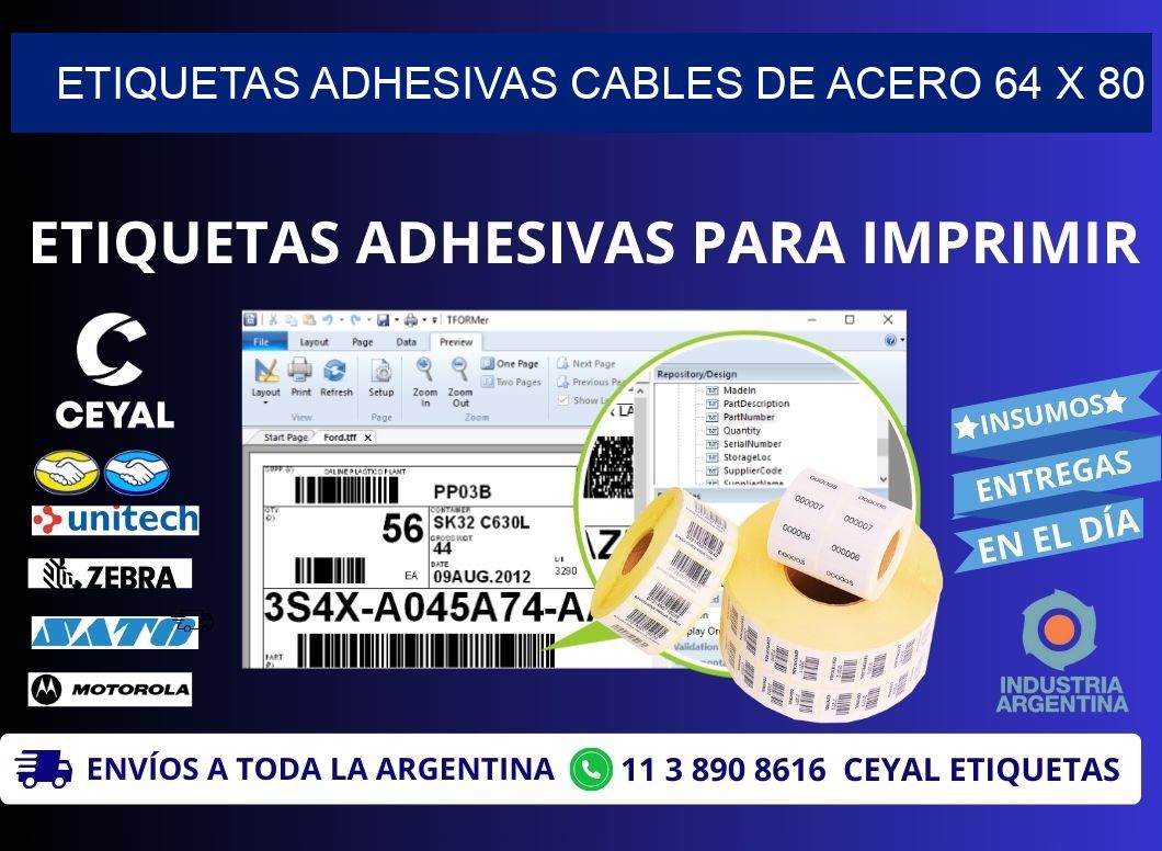 ETIQUETAS ADHESIVAS CABLES DE ACERO 64 x 80