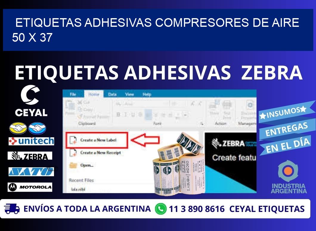 ETIQUETAS ADHESIVAS COMPRESORES DE AIRE 50 x 37