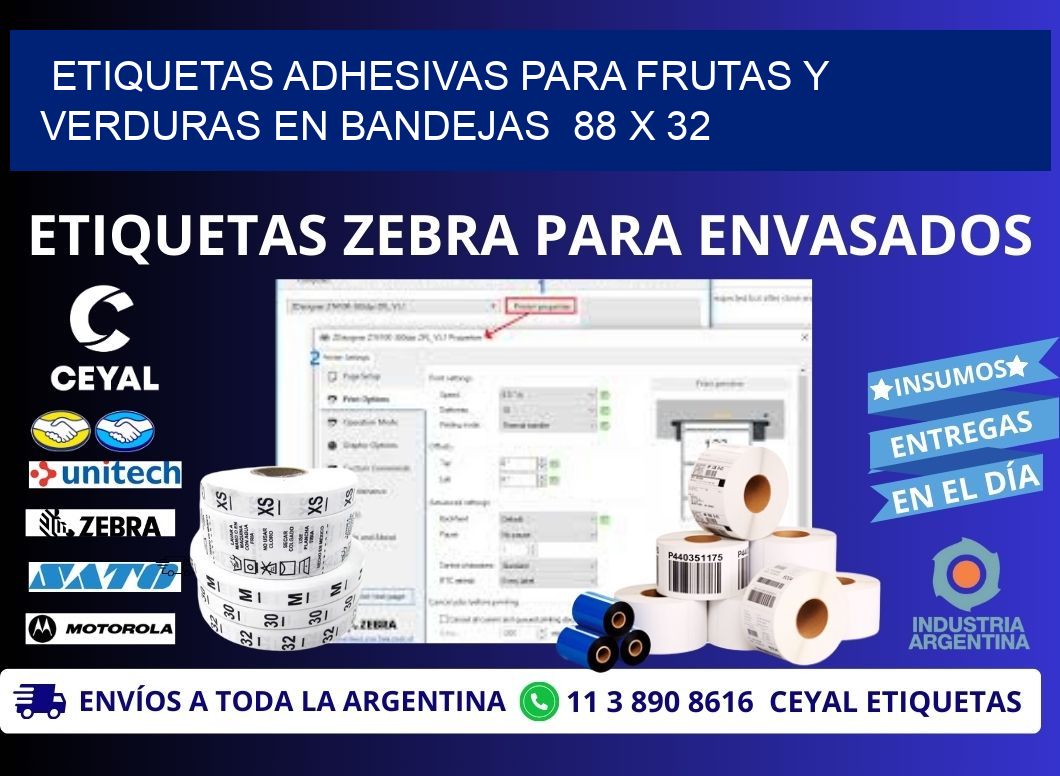 ETIQUETAS ADHESIVAS PARA FRUTAS Y VERDURAS EN BANDEJAS  88 x 32