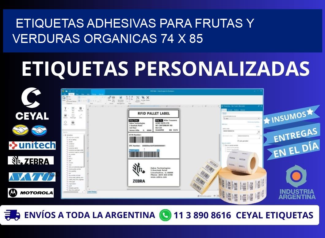 ETIQUETAS ADHESIVAS PARA FRUTAS Y VERDURAS ORGANICAS 74 x 85