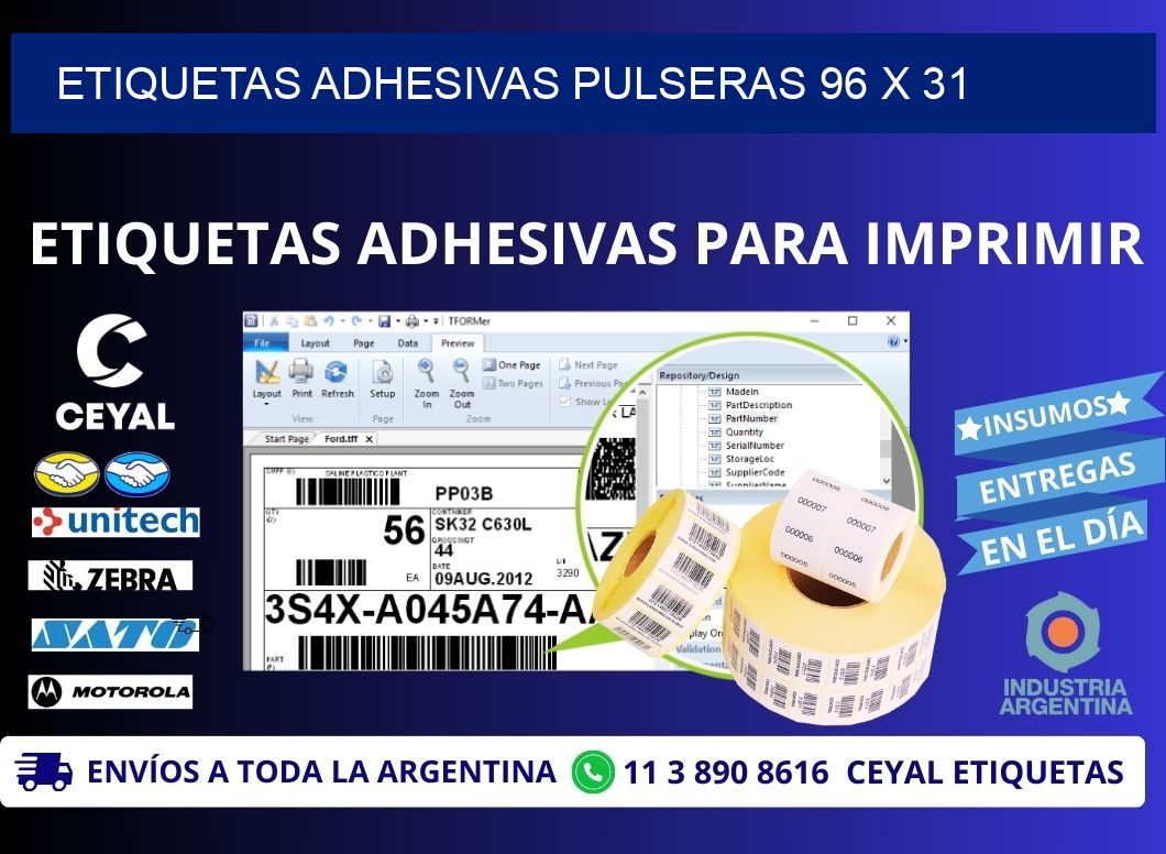 ETIQUETAS ADHESIVAS PULSERAS 96 x 31