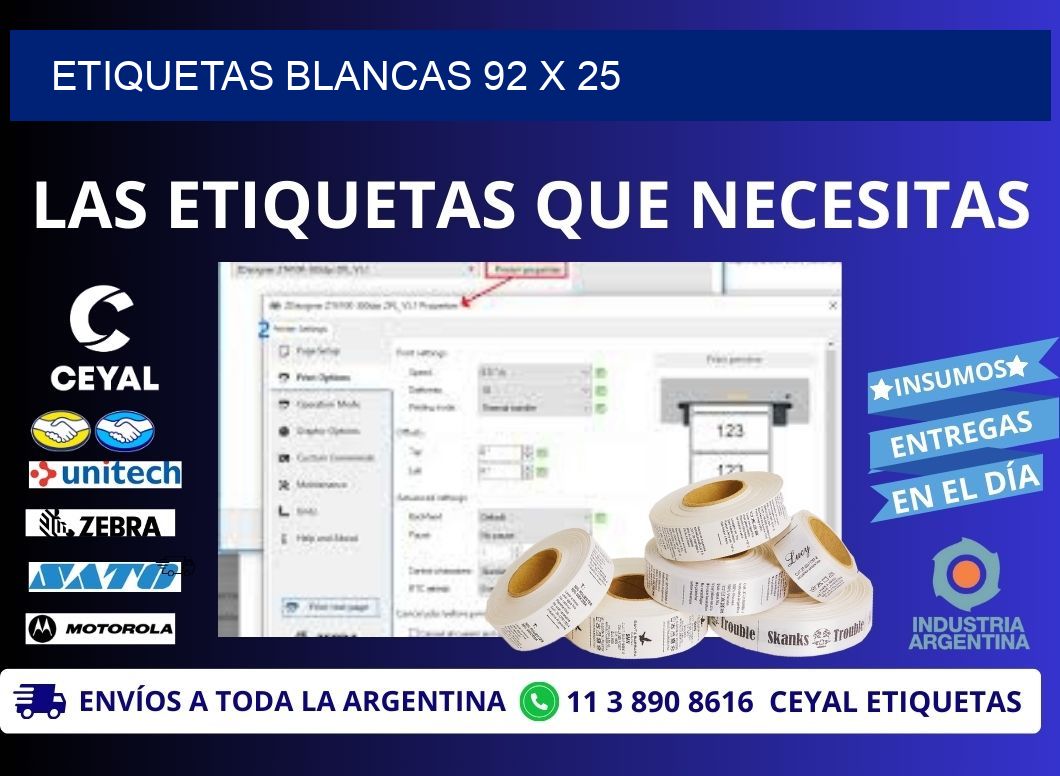 ETIQUETAS BLANCAS 92 x 25