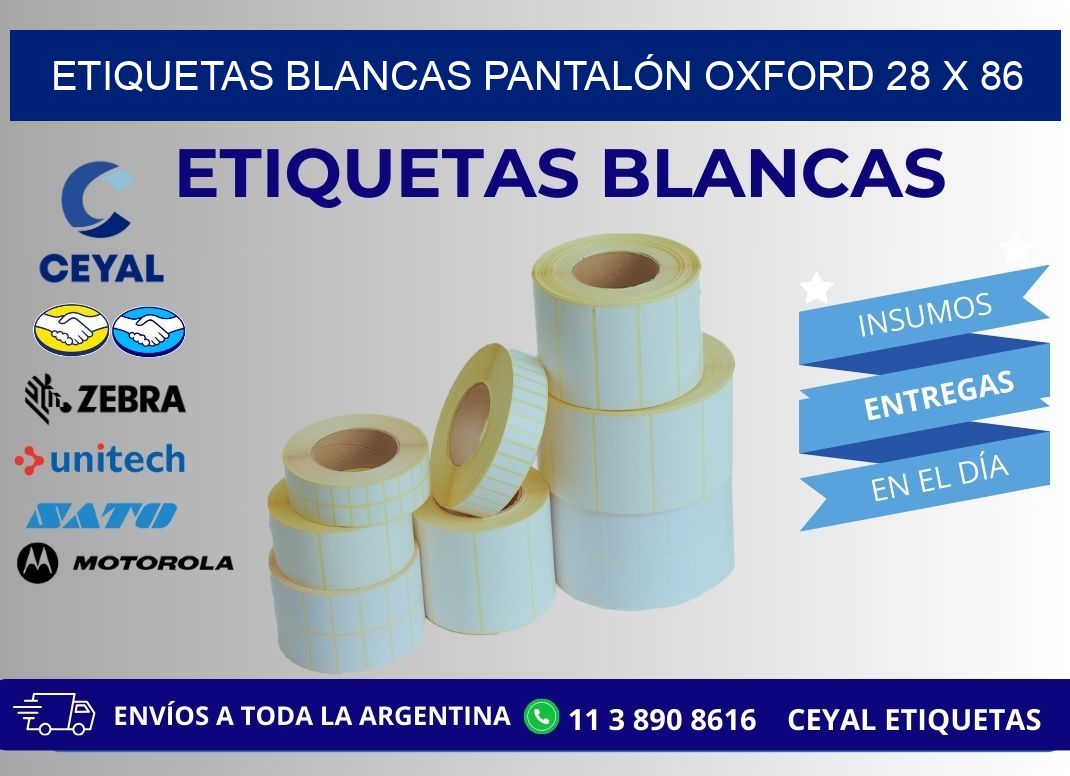 ETIQUETAS BLANCAS PANTALÓN OXFORD 28 x 86