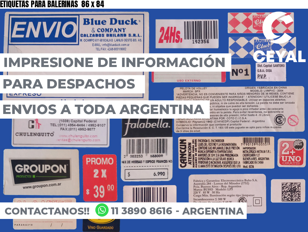ETIQUETAS PARA BALERINAS  86 x 84