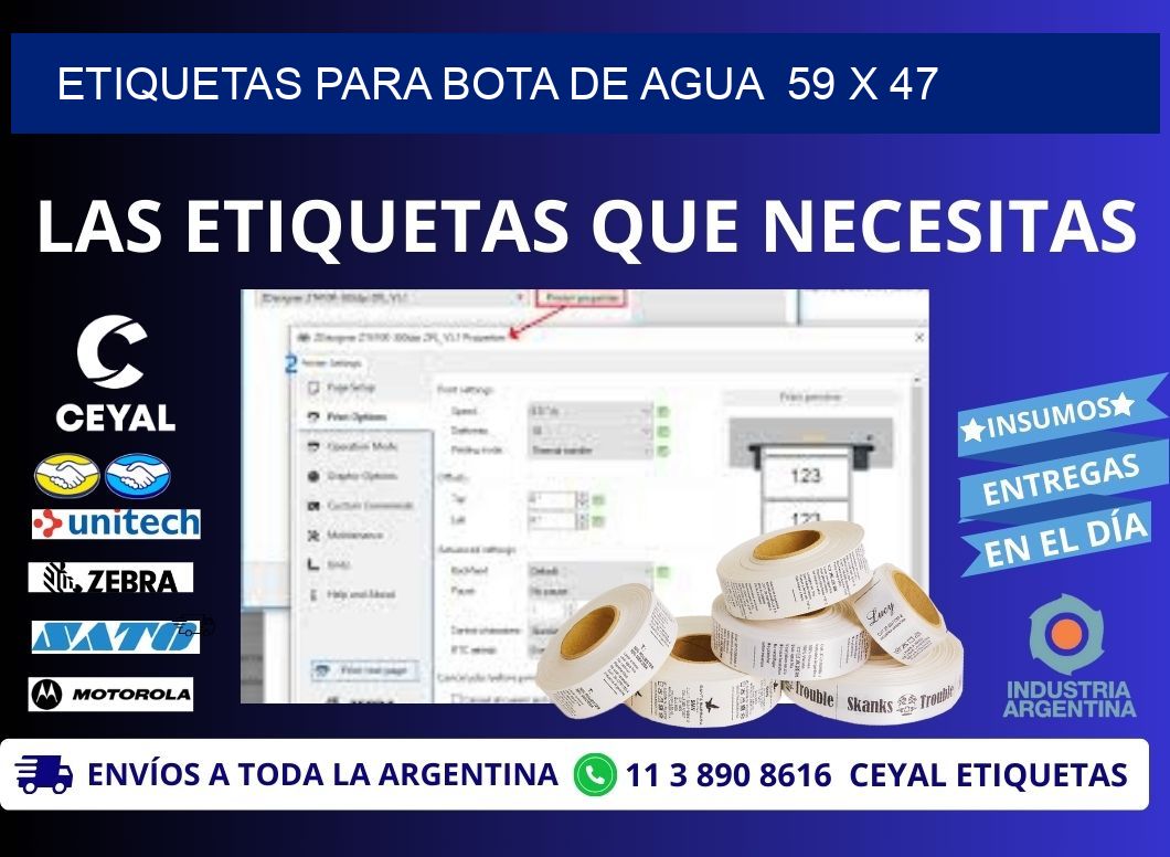 ETIQUETAS PARA BOTA DE AGUA  59 x 47