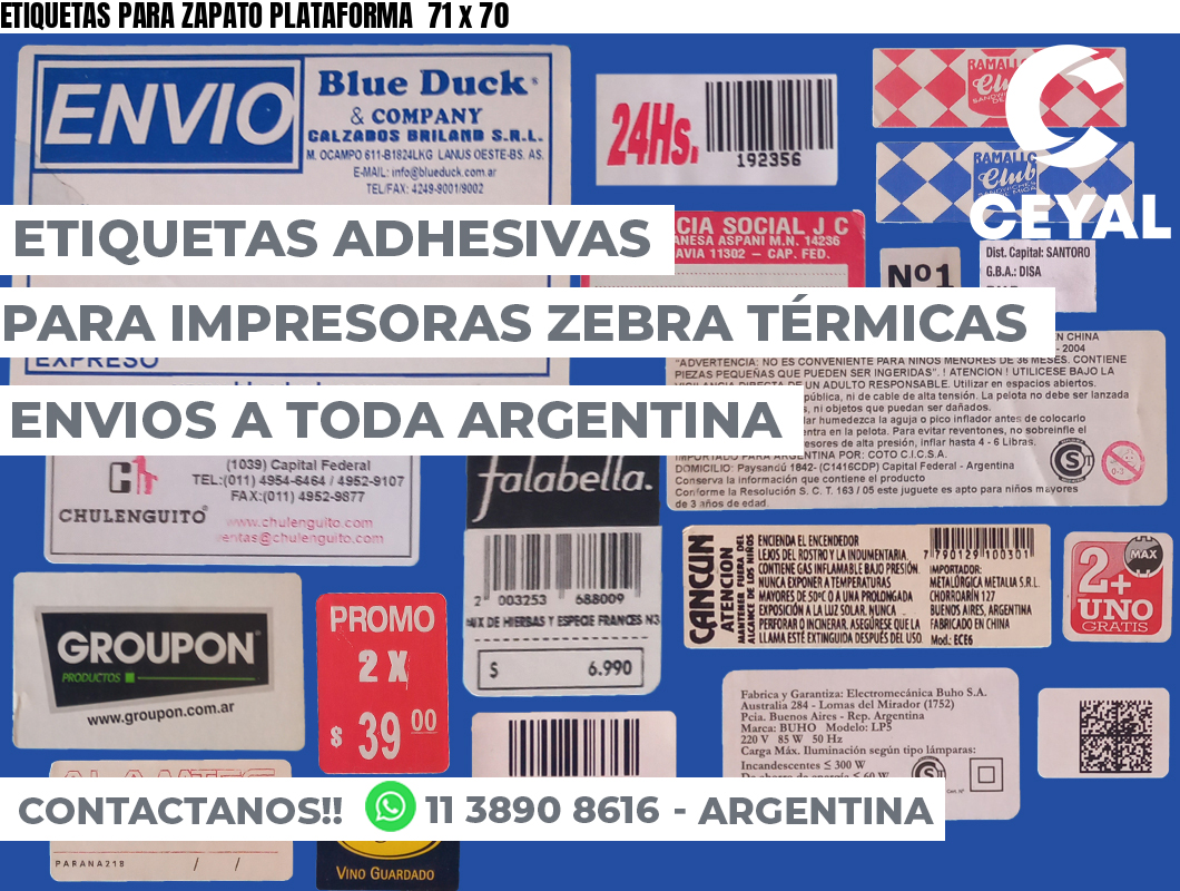 ETIQUETAS PARA ZAPATO PLATAFORMA  71 x 70