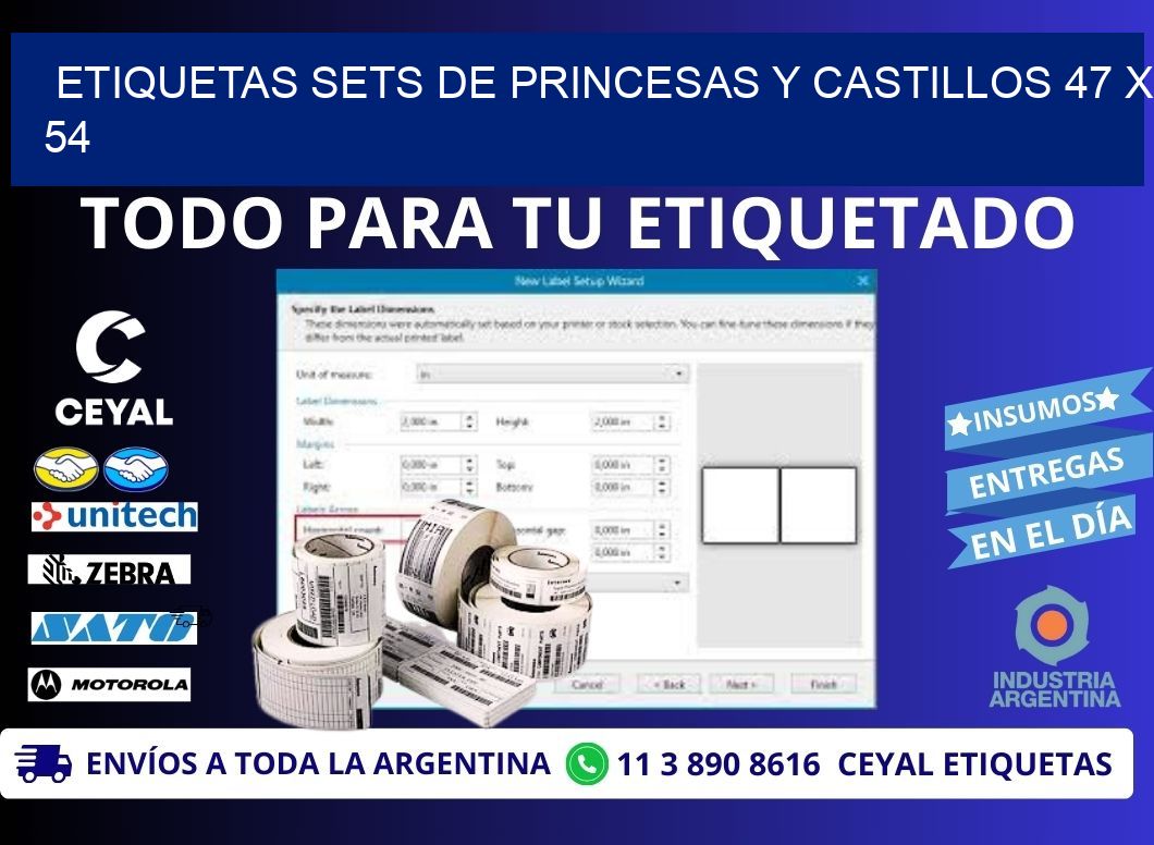 ETIQUETAS SETS DE PRINCESAS Y CASTILLOS 47 x 54