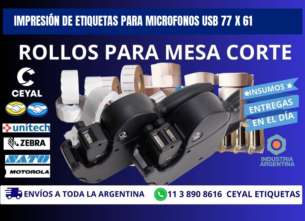 IMPRESIÓN DE ETIQUETAS PARA MICROFONOS USB 77 x 61