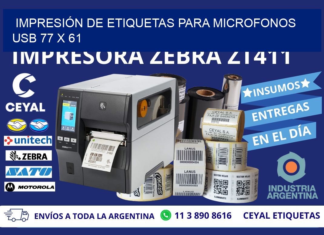 IMPRESIÓN DE ETIQUETAS PARA MICROFONOS USB 77 x 61