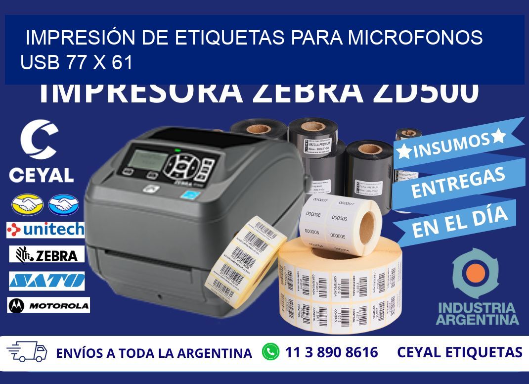 IMPRESIÓN DE ETIQUETAS PARA MICROFONOS USB 77 x 61