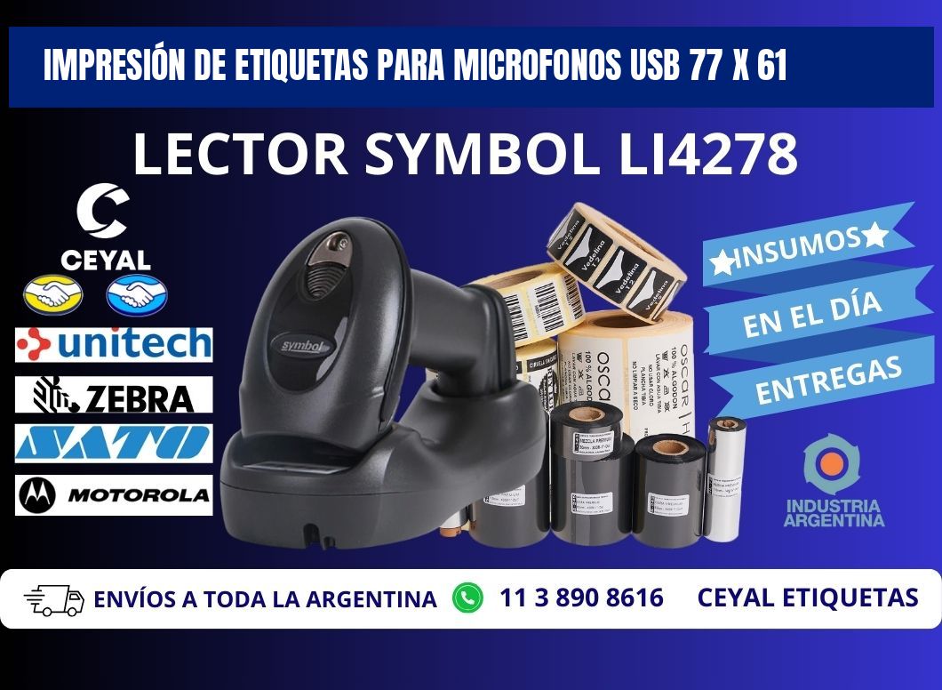 IMPRESIÓN DE ETIQUETAS PARA MICROFONOS USB 77 x 61