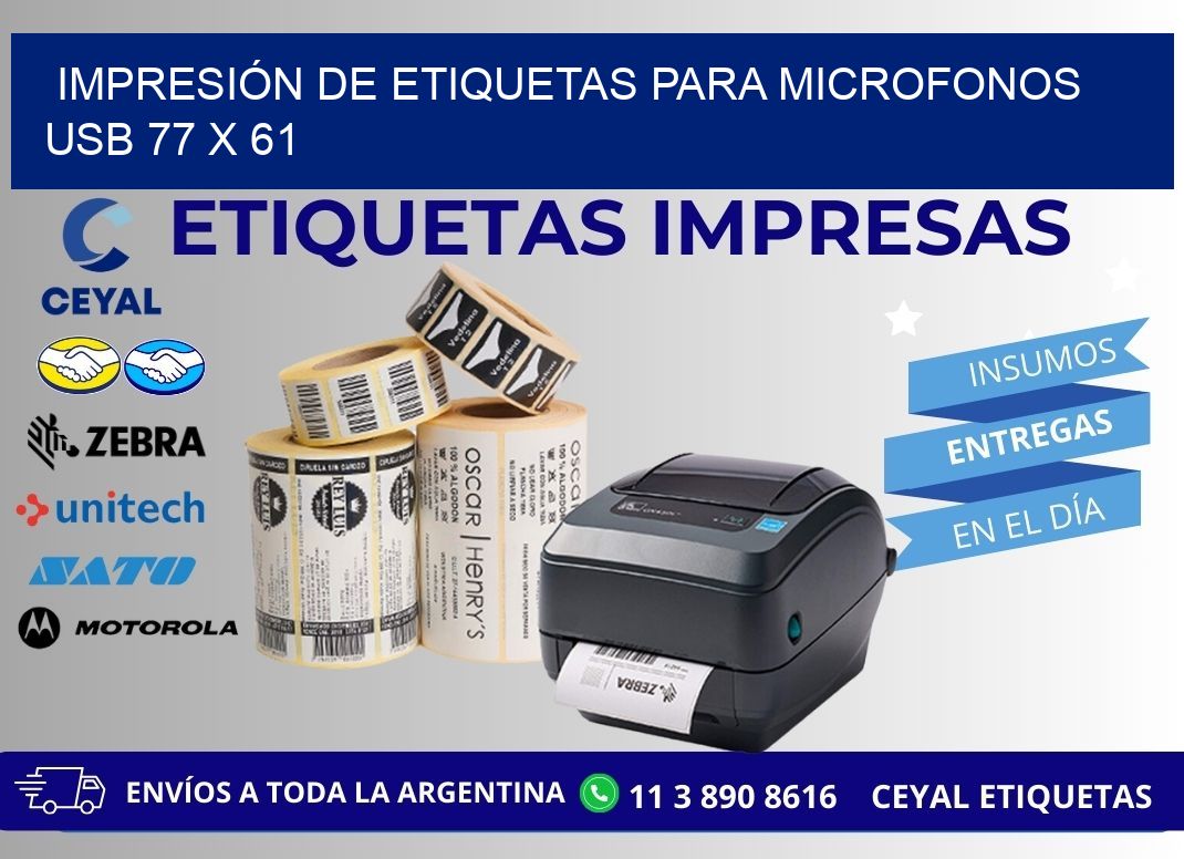 IMPRESIÓN DE ETIQUETAS PARA MICROFONOS USB 77 x 61