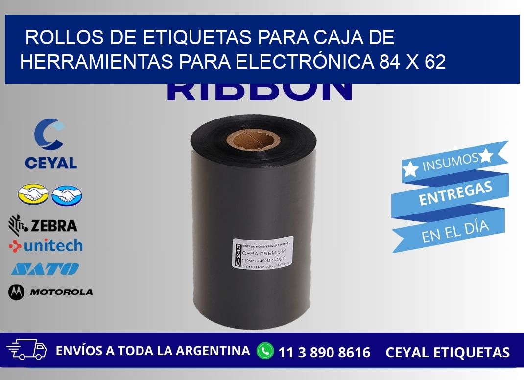 ROLLOS DE ETIQUETAS PARA CAJA DE HERRAMIENTAS PARA ELECTRÓNICA 84 x 62