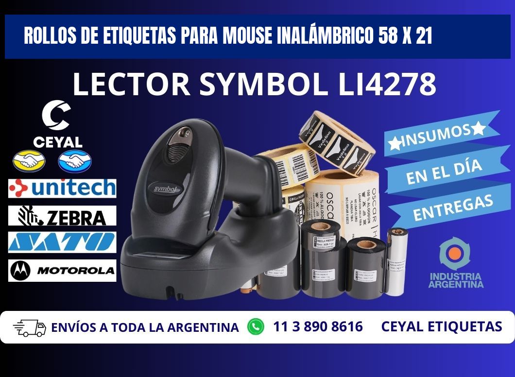 ROLLOS DE ETIQUETAS PARA MOUSE INALÁMBRICO 58 x 21