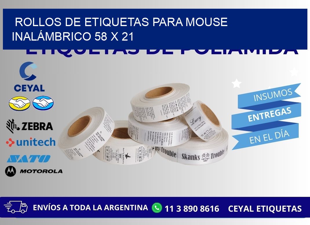 ROLLOS DE ETIQUETAS PARA MOUSE INALÁMBRICO 58 x 21