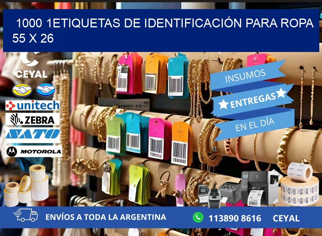 1000 1ETIQUETAS DE IDENTIFICACIÓN PARA ROPA 55 x 26