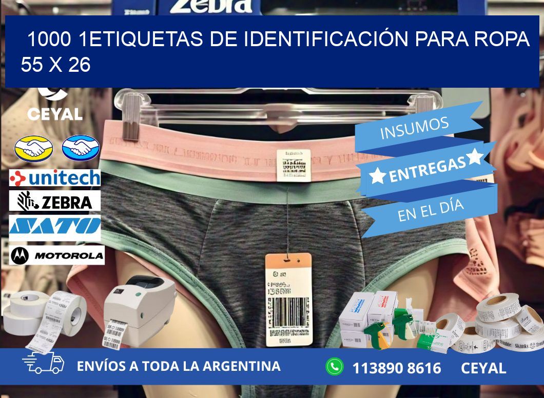 1000 1ETIQUETAS DE IDENTIFICACIÓN PARA ROPA 55 x 26