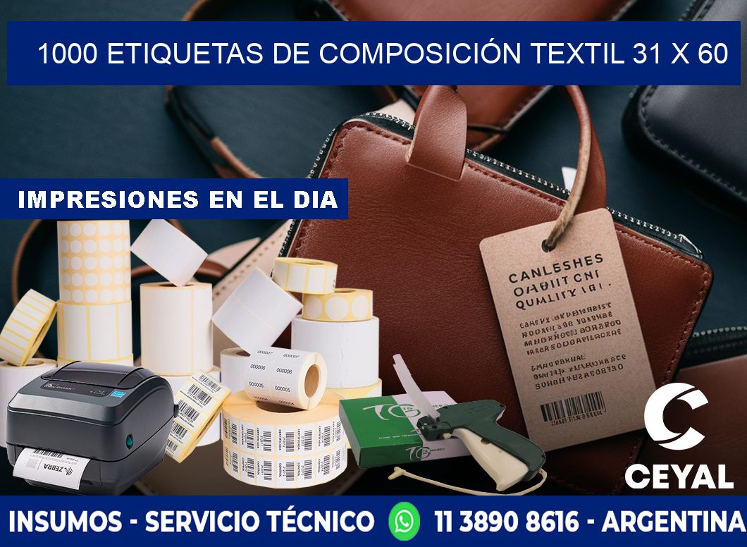 1000 ETIQUETAS DE COMPOSICIÓN TEXTIL 31 x 60