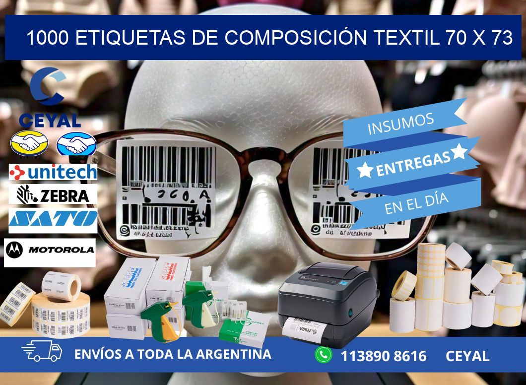 1000 ETIQUETAS DE COMPOSICIÓN TEXTIL 70 x 73