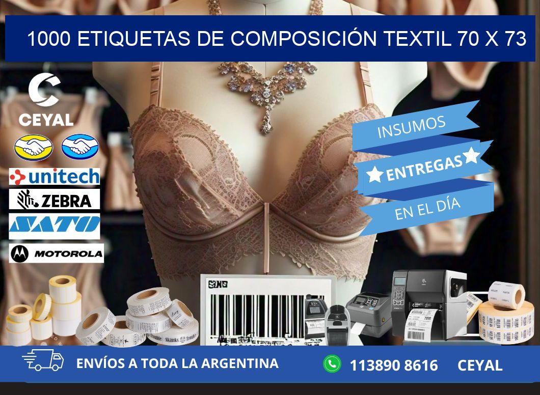 1000 ETIQUETAS DE COMPOSICIÓN TEXTIL 70 x 73