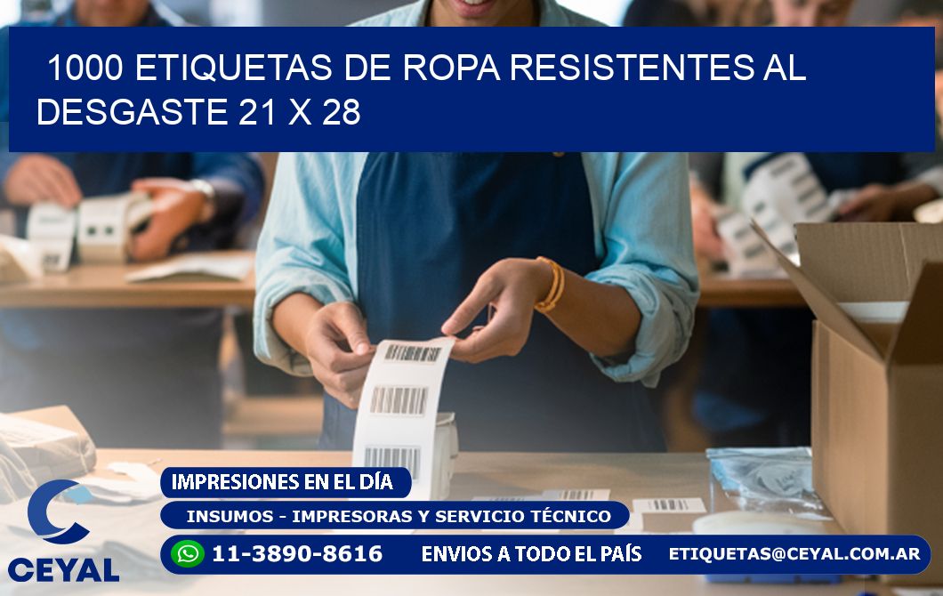 1000 ETIQUETAS DE ROPA RESISTENTES AL DESGASTE 21 x 28