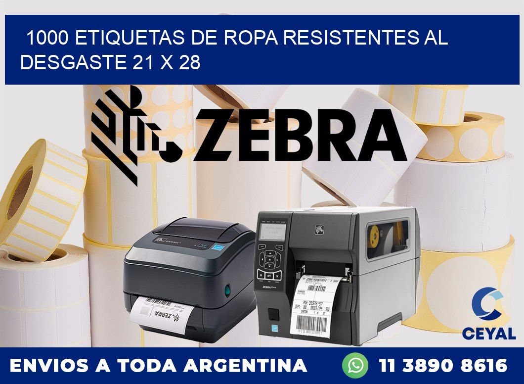 1000 ETIQUETAS DE ROPA RESISTENTES AL DESGASTE 21 x 28