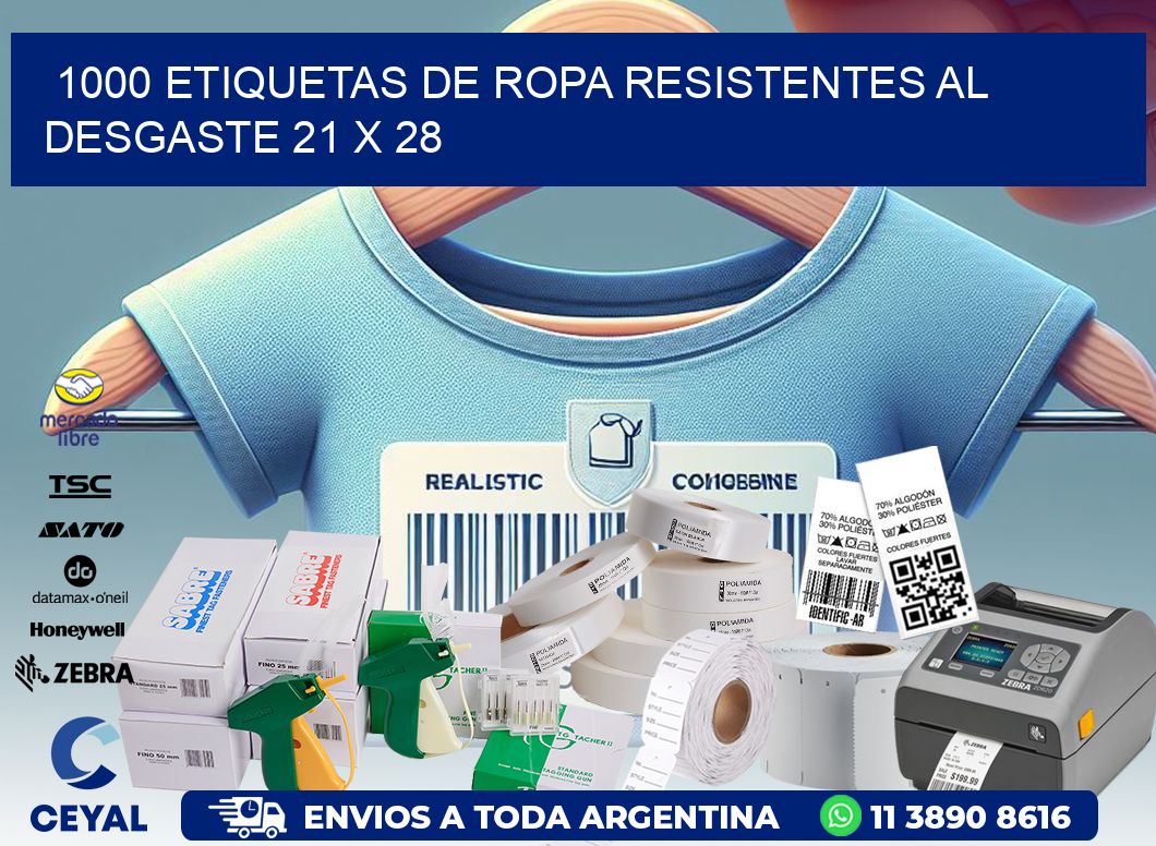 1000 ETIQUETAS DE ROPA RESISTENTES AL DESGASTE 21 x 28