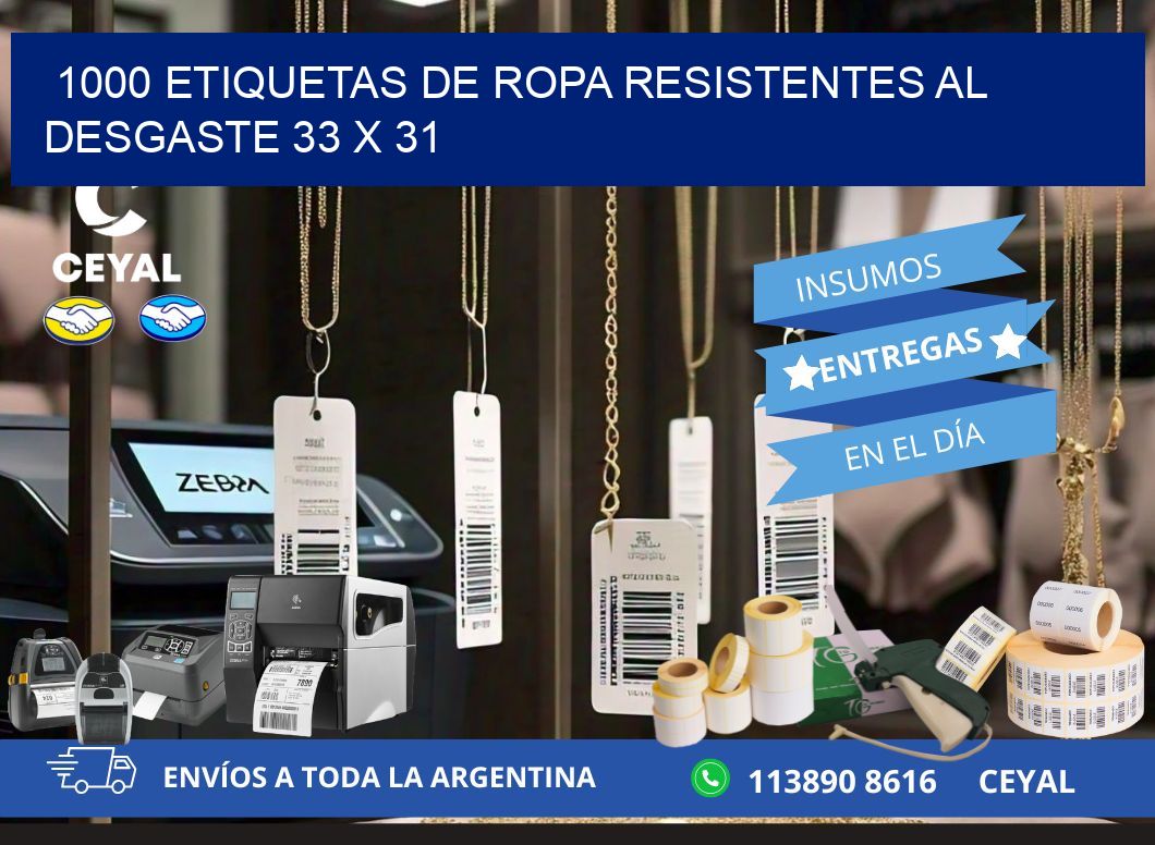 1000 ETIQUETAS DE ROPA RESISTENTES AL DESGASTE 33 x 31