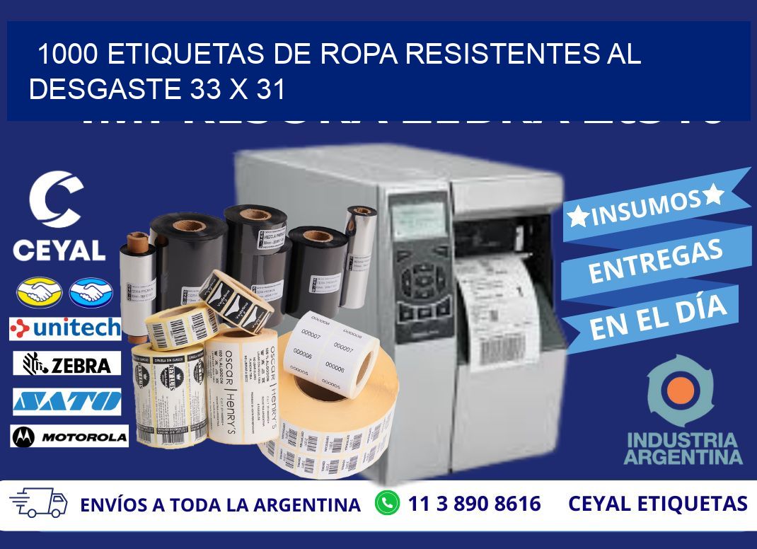 1000 ETIQUETAS DE ROPA RESISTENTES AL DESGASTE 33 x 31