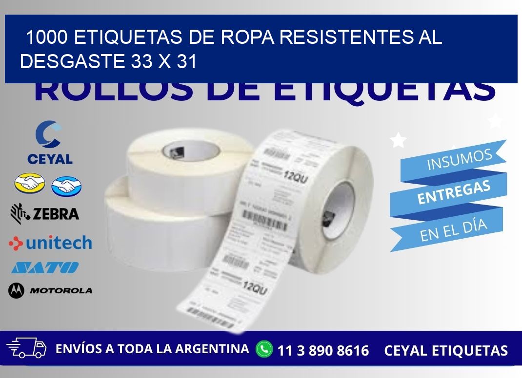 1000 ETIQUETAS DE ROPA RESISTENTES AL DESGASTE 33 x 31