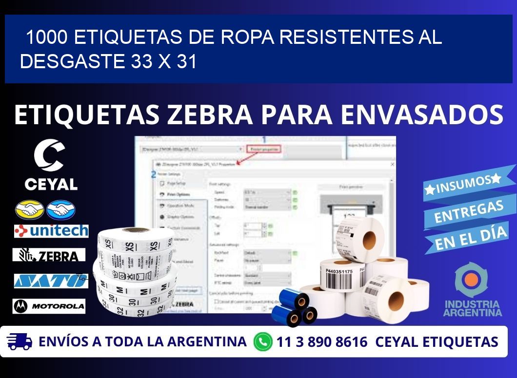 1000 ETIQUETAS DE ROPA RESISTENTES AL DESGASTE 33 x 31