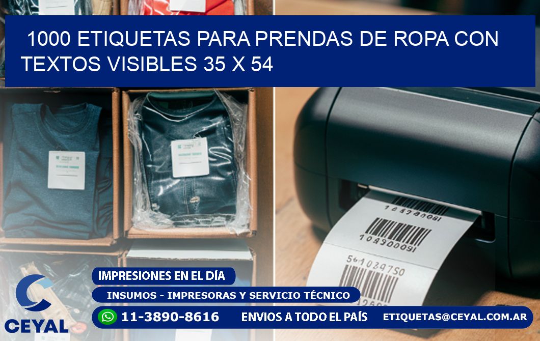 1000 ETIQUETAS PARA PRENDAS DE ROPA CON TEXTOS VISIBLES 35 x 54