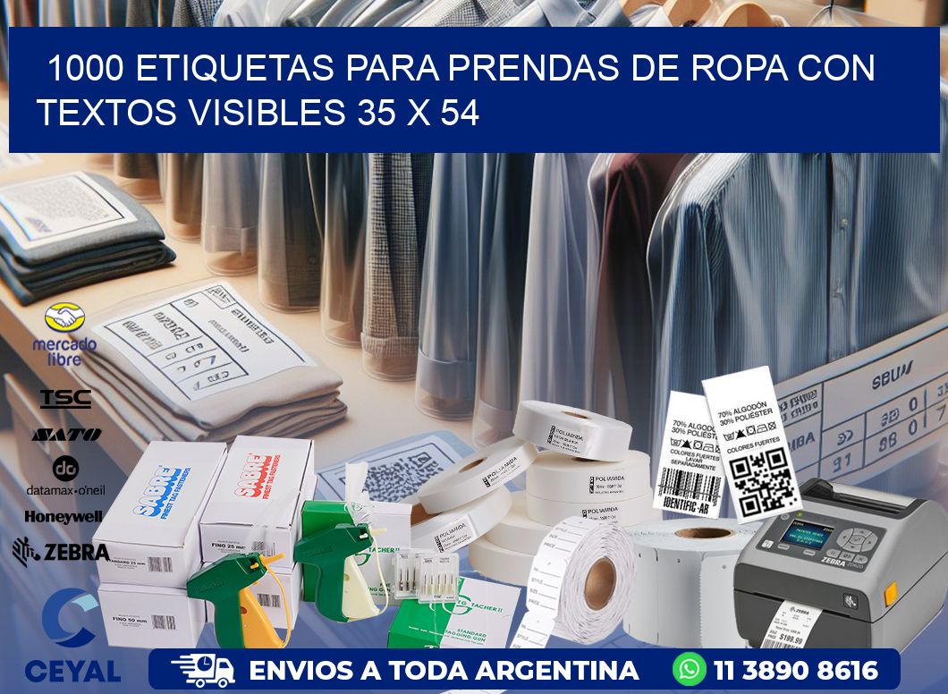 1000 ETIQUETAS PARA PRENDAS DE ROPA CON TEXTOS VISIBLES 35 x 54