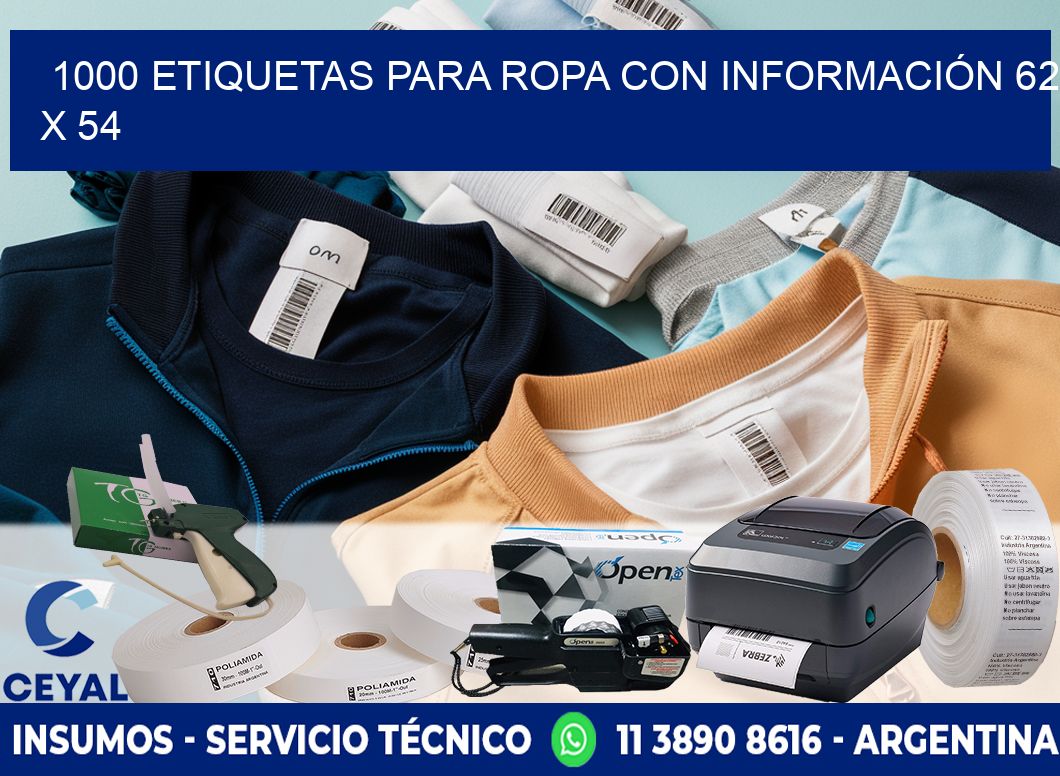 1000 ETIQUETAS PARA ROPA CON INFORMACIÓN 62 x 54