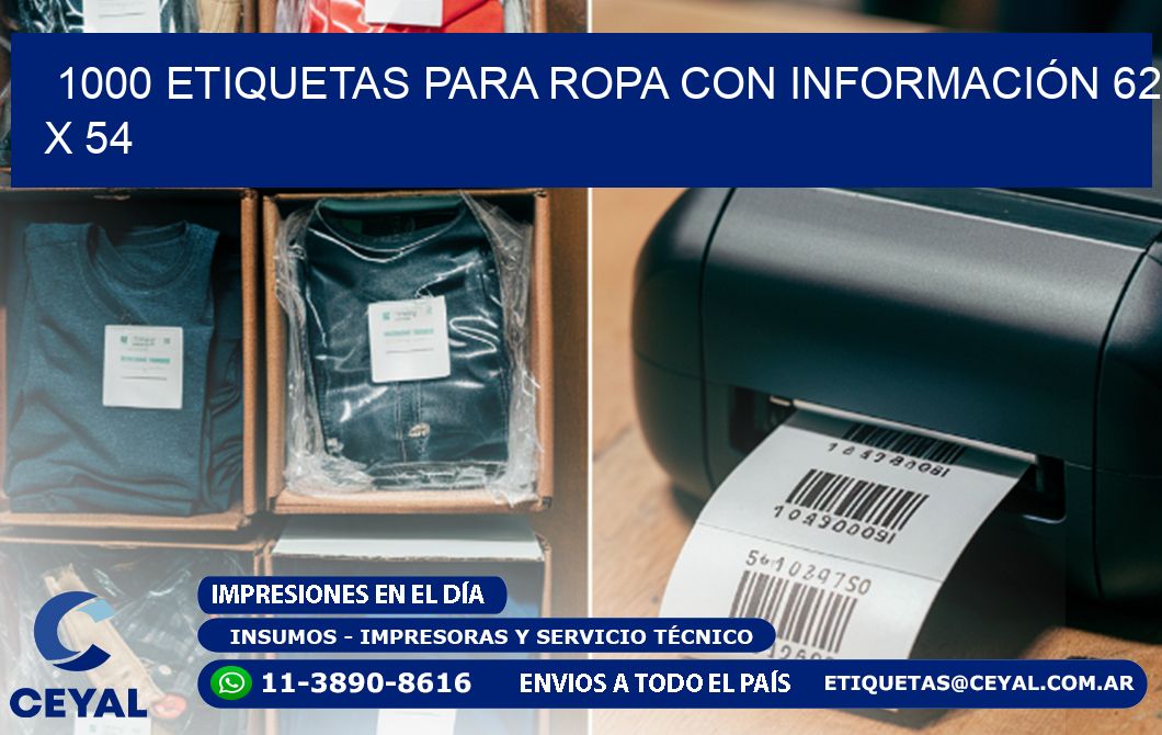 1000 ETIQUETAS PARA ROPA CON INFORMACIÓN 62 x 54