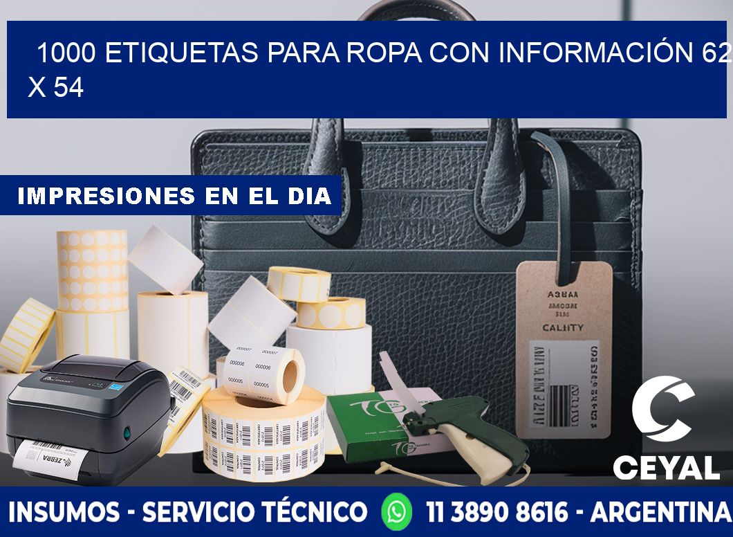 1000 ETIQUETAS PARA ROPA CON INFORMACIÓN 62 x 54