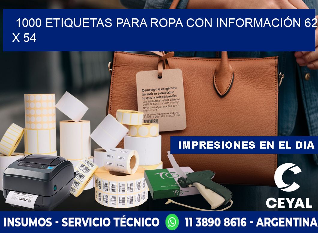 1000 ETIQUETAS PARA ROPA CON INFORMACIÓN 62 x 54