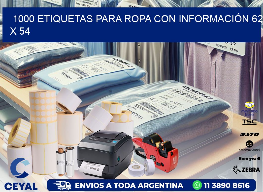 1000 ETIQUETAS PARA ROPA CON INFORMACIÓN 62 x 54