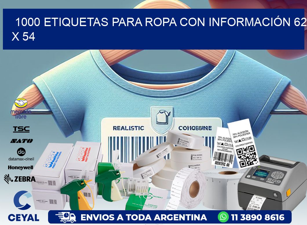 1000 ETIQUETAS PARA ROPA CON INFORMACIÓN 62 x 54