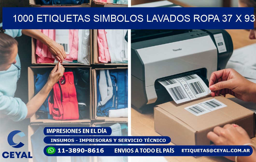 1000 ETIQUETAS SIMBOLOS LAVADOS ROPA 37 x 93