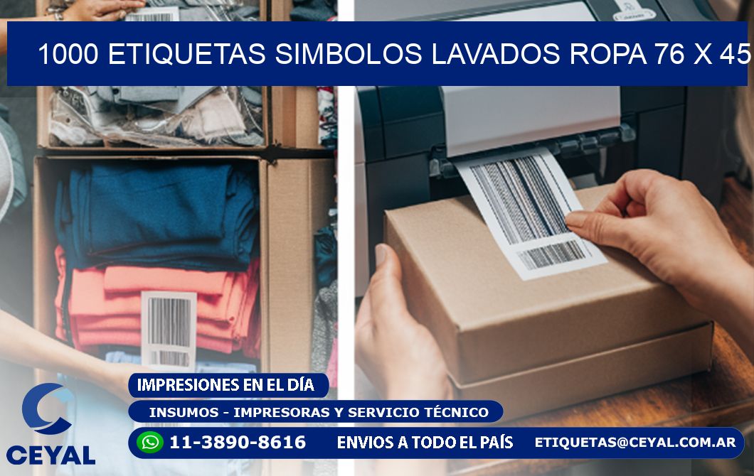 1000 ETIQUETAS SIMBOLOS LAVADOS ROPA 76 x 45