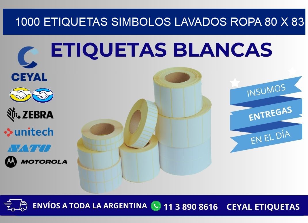 1000 ETIQUETAS SIMBOLOS LAVADOS ROPA 80 x 83