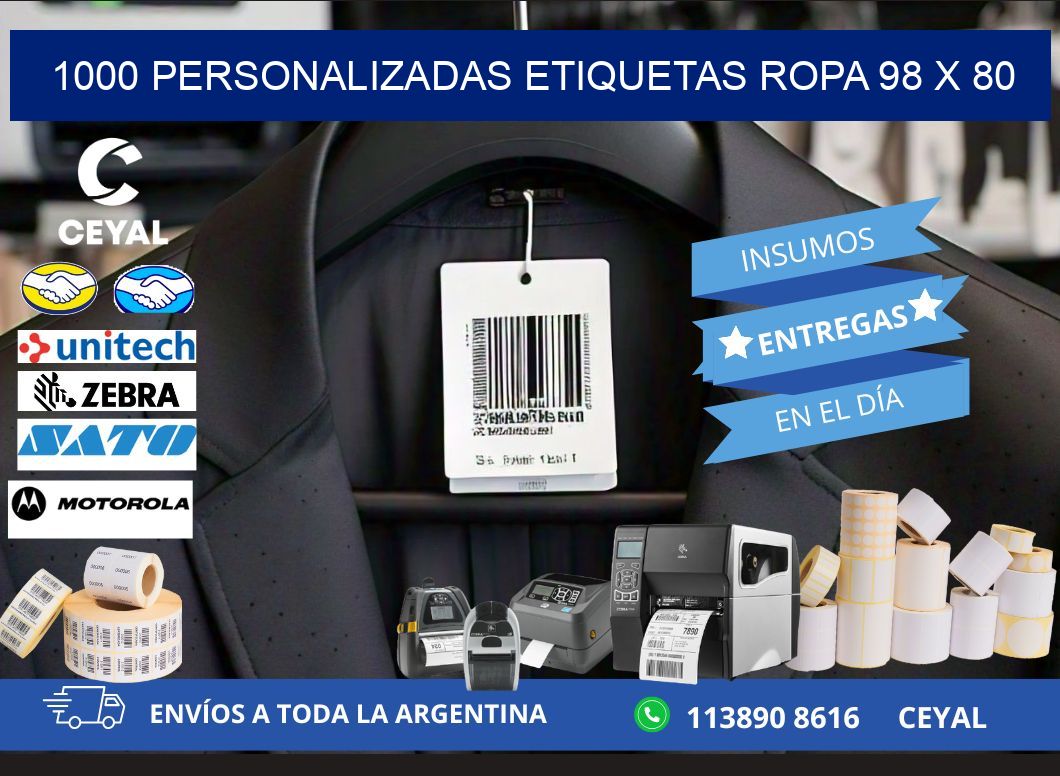 1000 PERSONALIZADAS ETIQUETAS ROPA 98 x 80